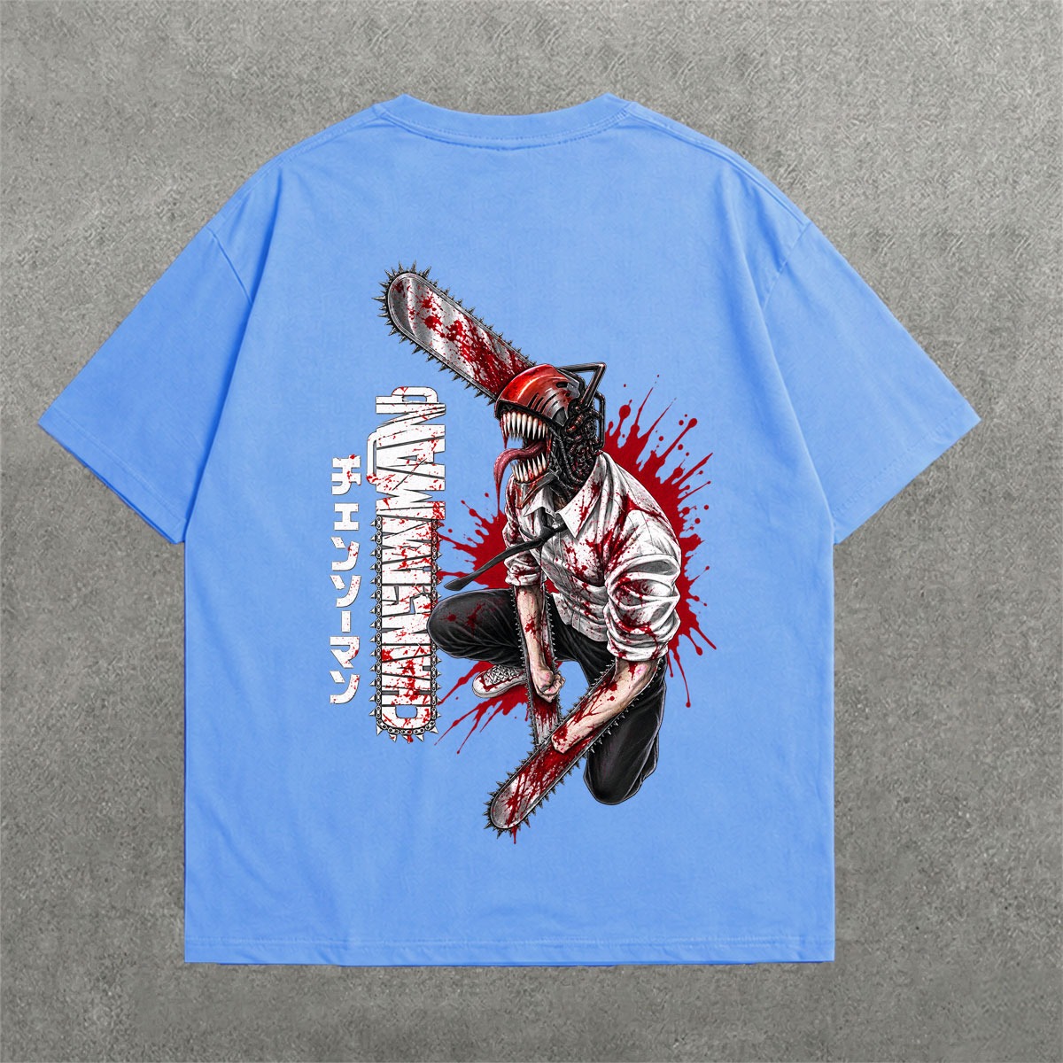 Deez Prints CHAINSAW 1 BLYUE DROP SHOULDER TEE — drop shoulder view 1