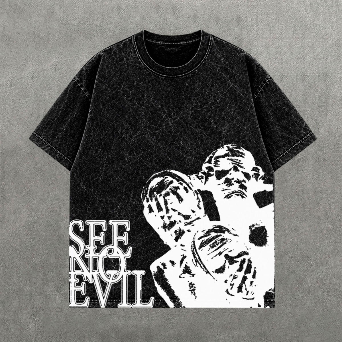 Deez Prints EVIL ACID WASH TEE — acid wash view 1