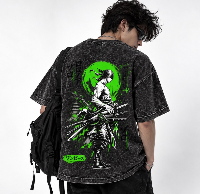 Deez Prints Zoro Bushido Acid Wash Tee — ACID WASH