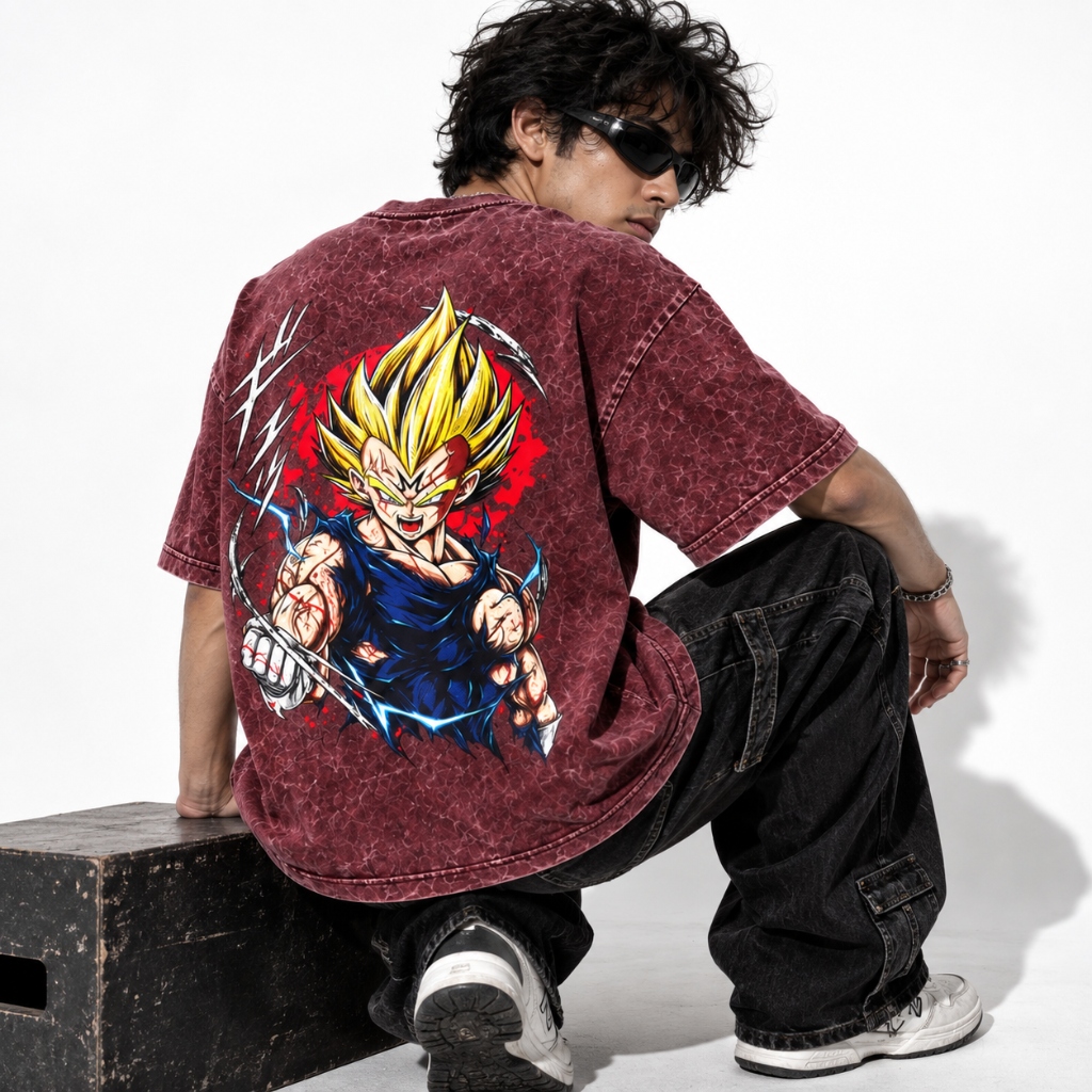 Deez Prints Majin Vegeta Acid Wash Tee — ACID WASH