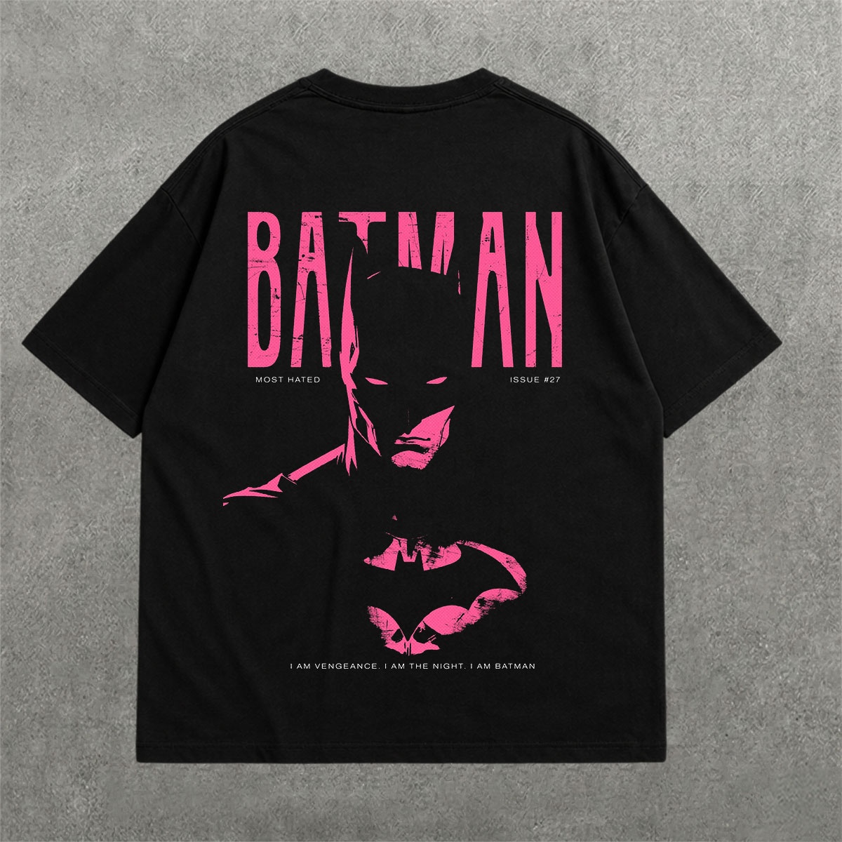 Batman Vengeance Drop Shoulder Tee on heavyweight 240 GSM drop-shoulder oversized tee — back graphic view