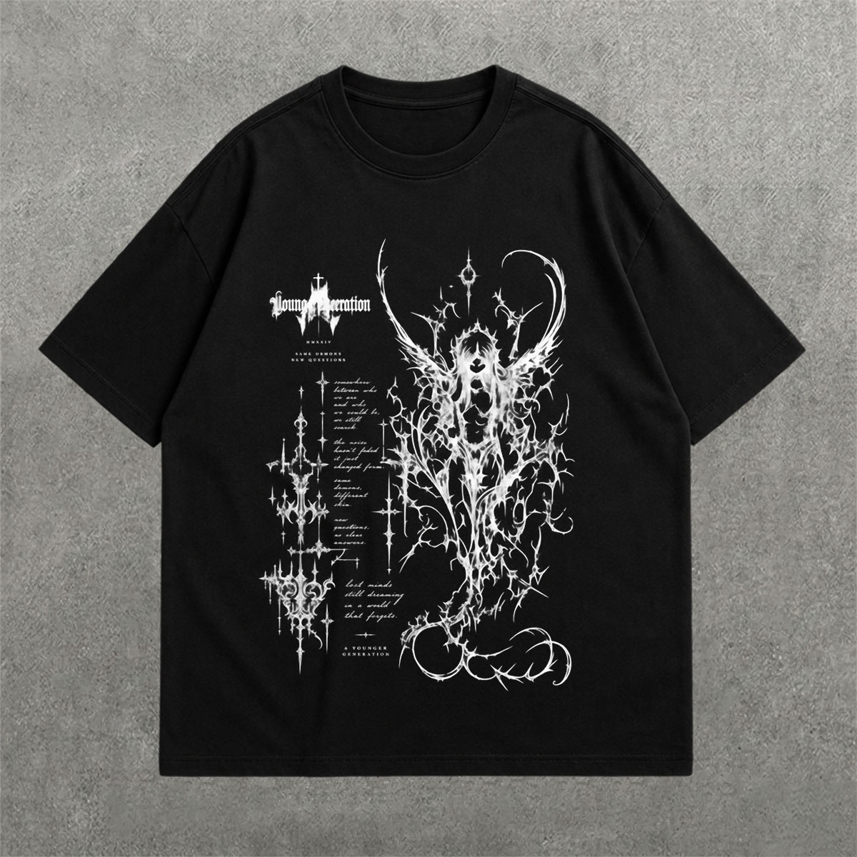 Deez Prints Crimson Thorn Sigil Drop Shoulder Tee detail view — DROP SHOULDER