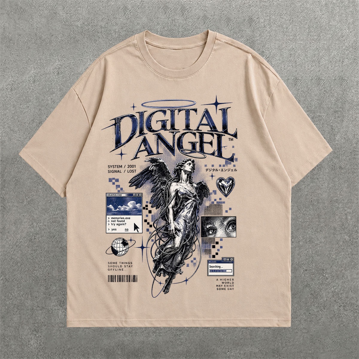 Digital Angel Drop Shoulder Tee on heavyweight 240 GSM drop-shoulder oversized tee — front graphic view