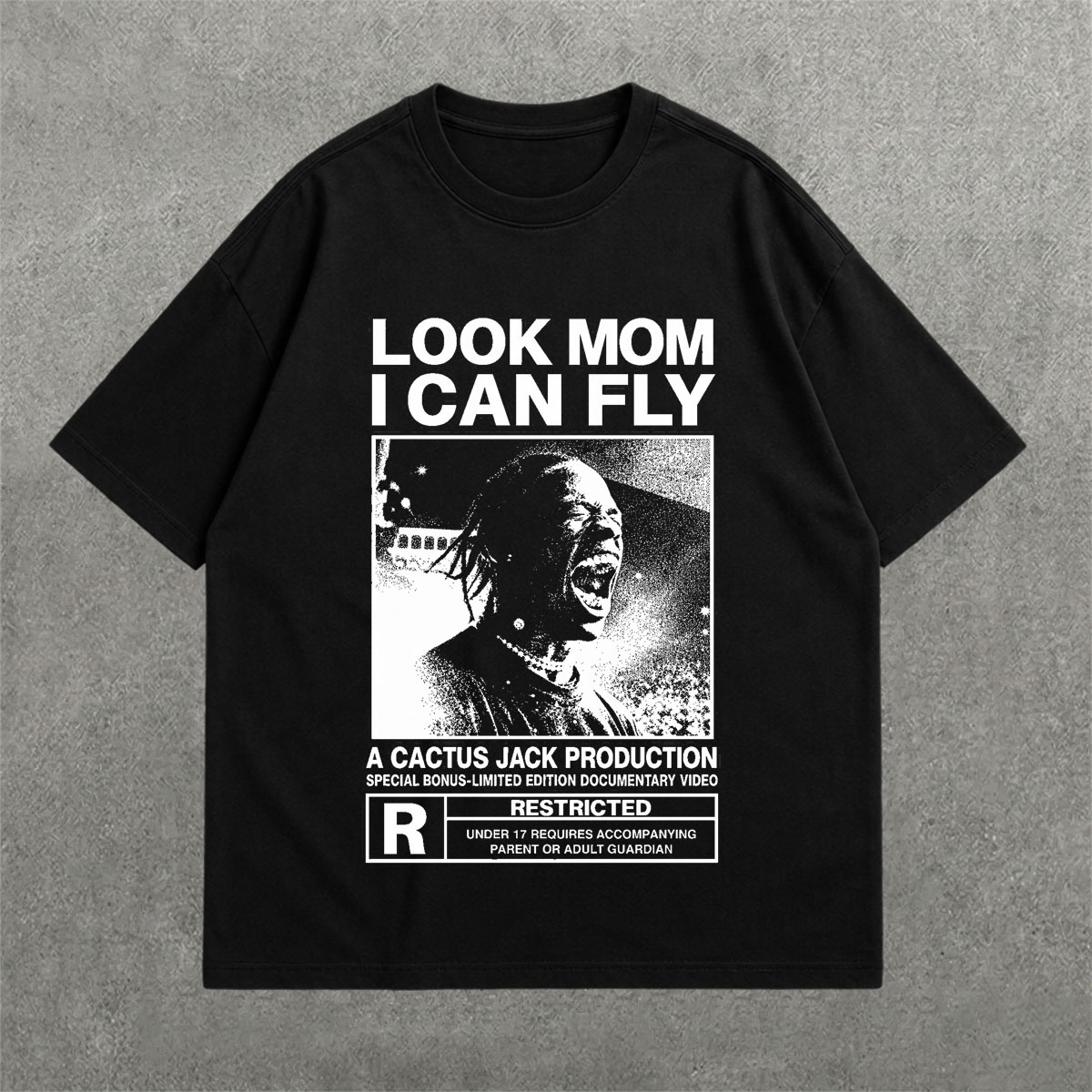 Deez Prints Look Mom I Can Fly Drop Shoulder Tee detail view — DROP SHOULDER