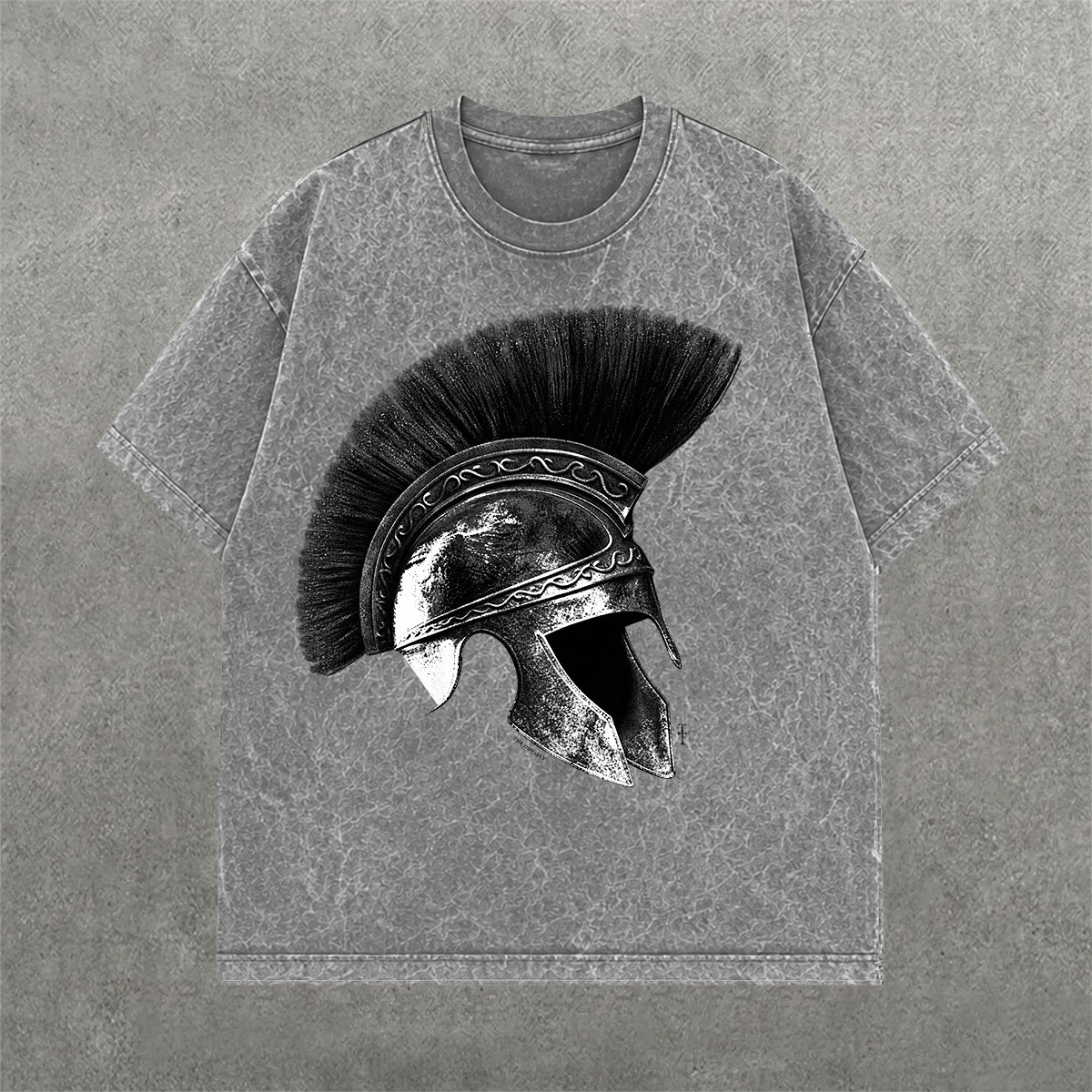 Deez Prints Odyssey Spartan Acid Wash Tee detail view — ACID WASH