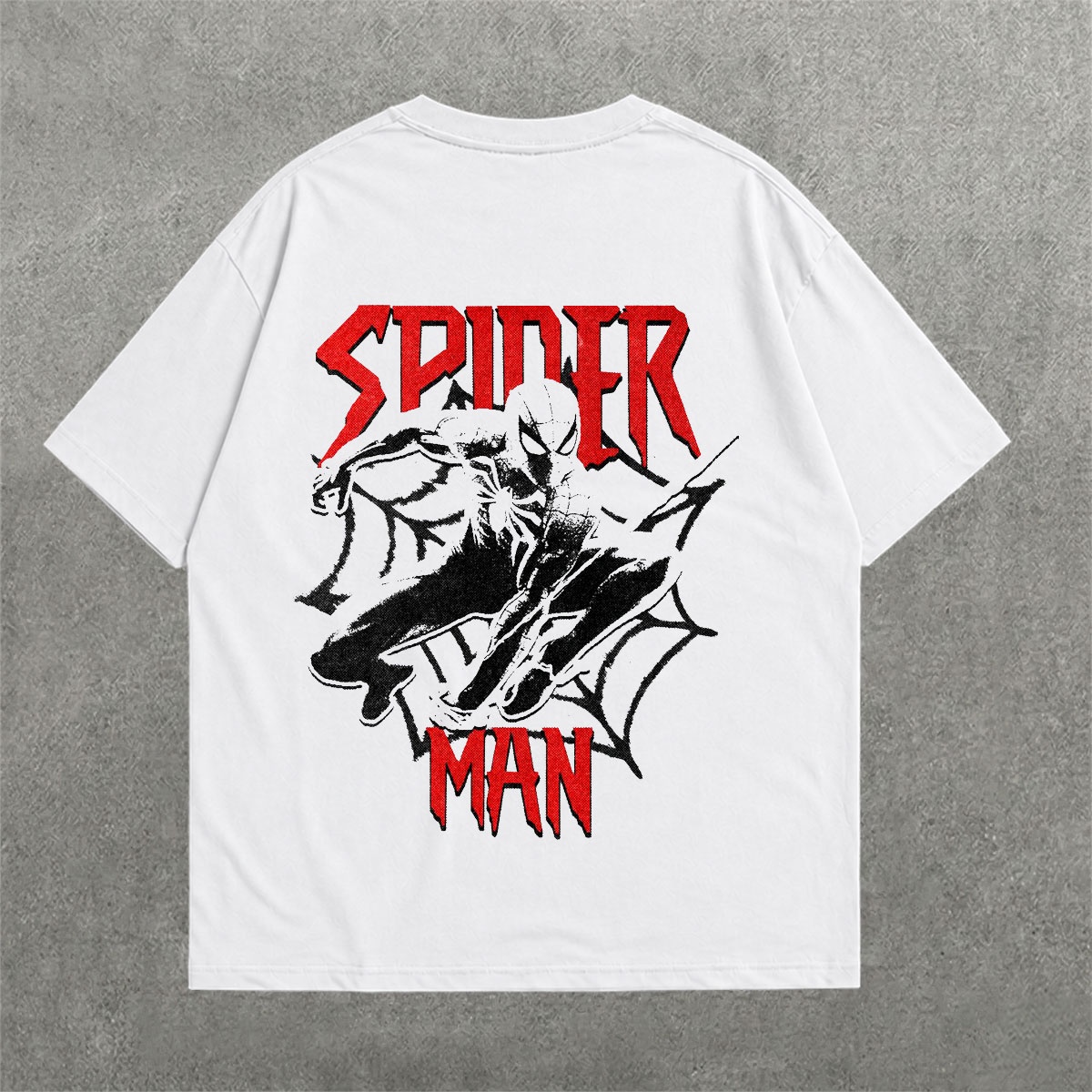 Spiderman Comic Drop Shoulder Tee on heavyweight 240 GSM drop-shoulder oversized tee — back graphic view