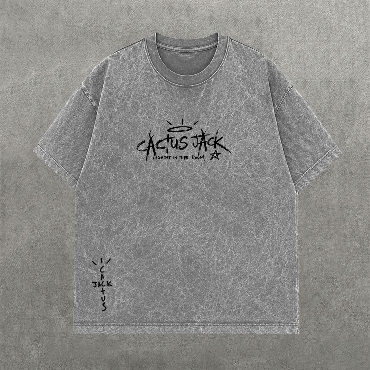 Deez Prints Travis Scott Highest In The Room Acid Wash Tee detail view — ACID WASH