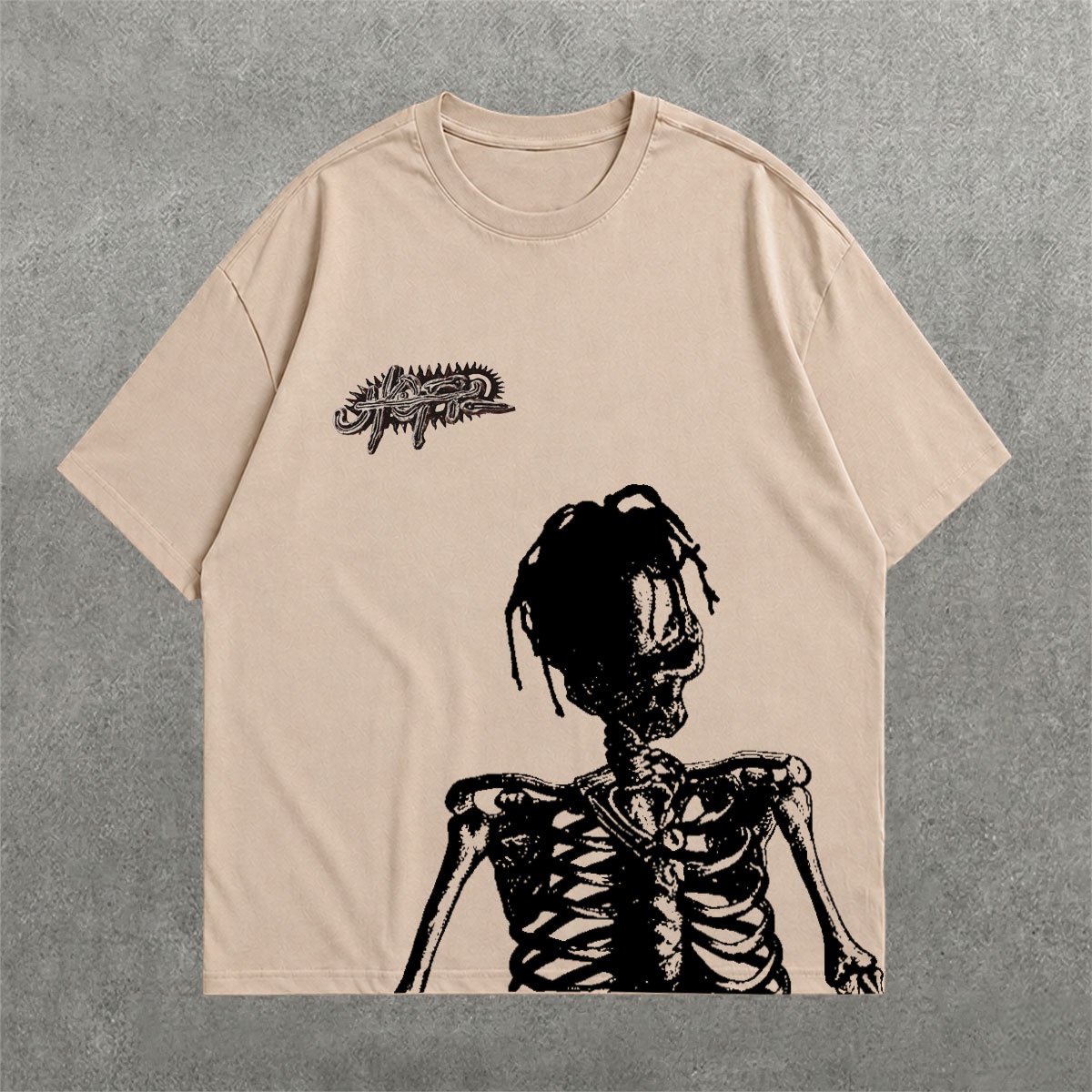 Deez Prints UTOPIA Skeleton Drop Shoulder Tee detail view — DROP SHOULDER