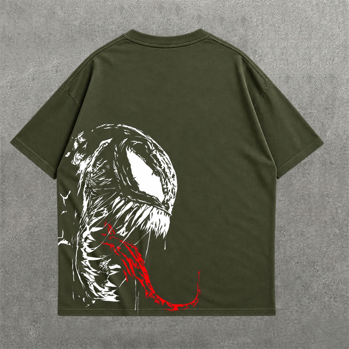Venom Symbiote Drop Shoulder Tee on heavyweight 240 GSM drop-shoulder oversized tee — back graphic view