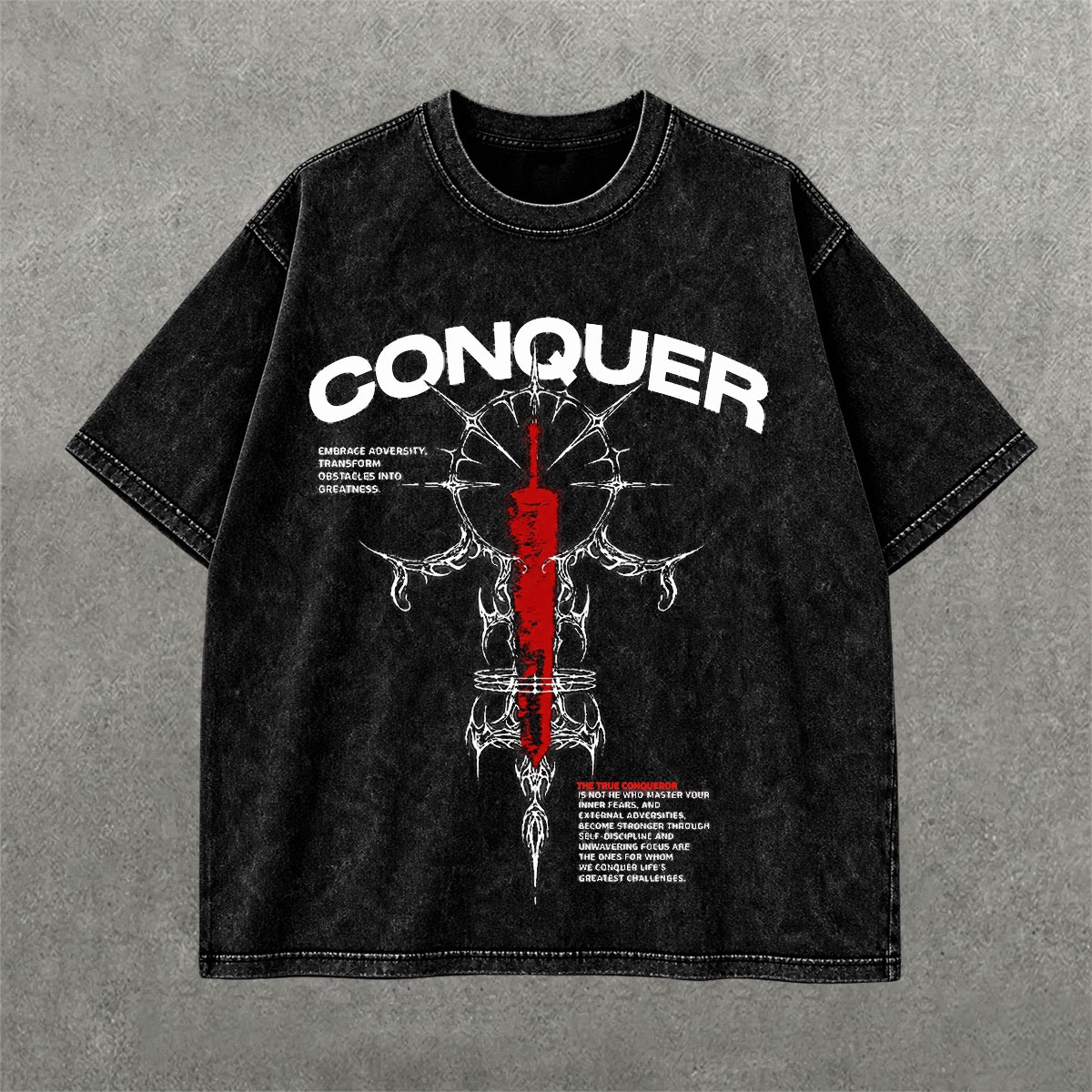 Deez Prints Conquer Acid Wash Tee — ACID WASH