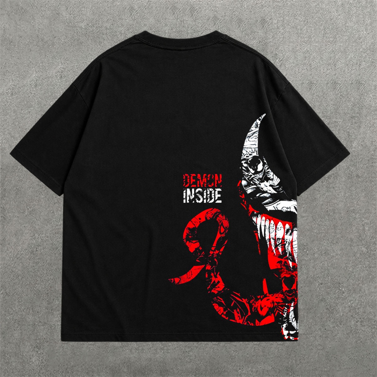 Venom Demon Inside Drop Shoulder Tee on heavyweight 240 GSM drop-shoulder oversized tee — back graphic view