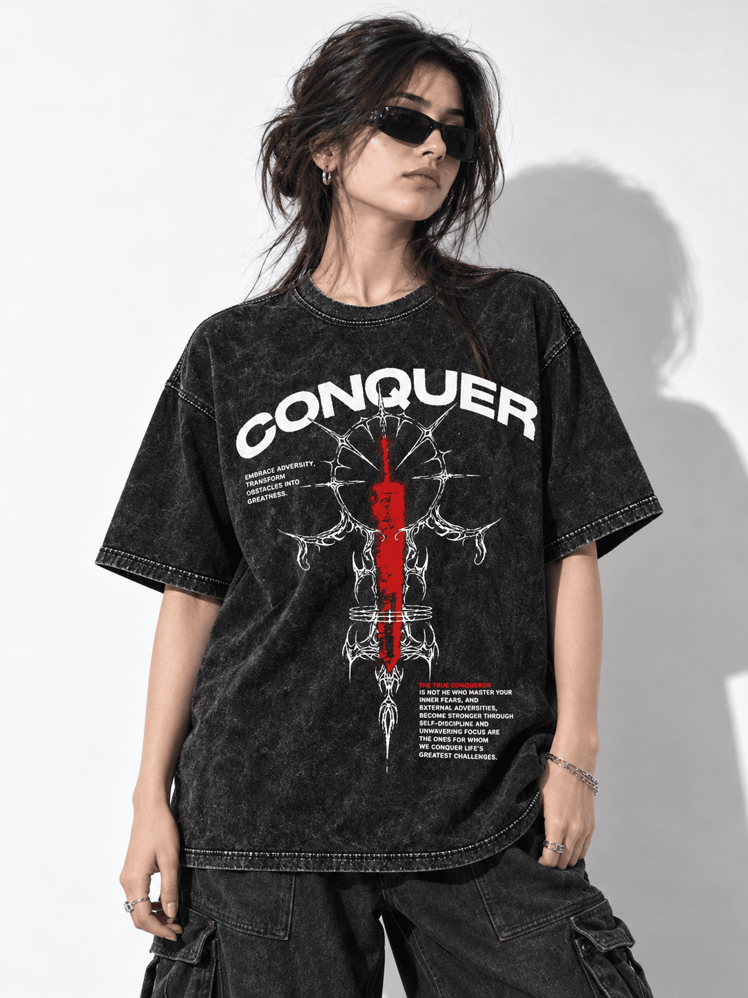 Deez Prints Conquer Acid Wash Tee — ACID WASH