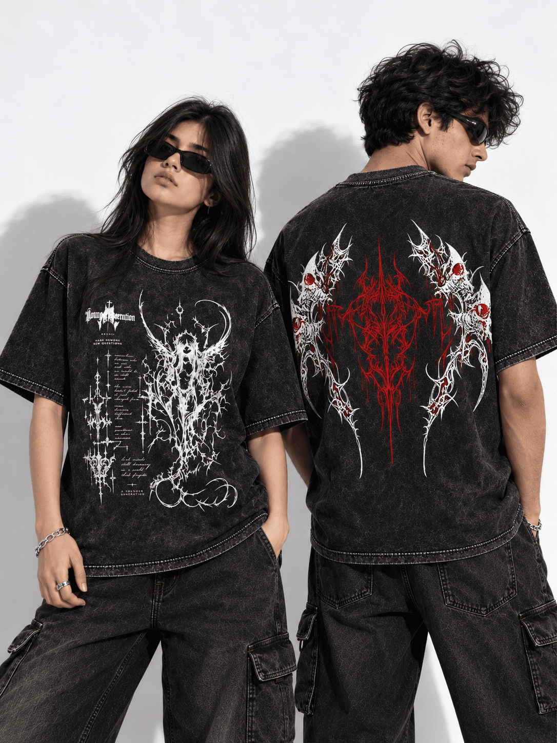 Deez Prints Crimson Thorn Sigil Acid Wash Tee — ACID WASH