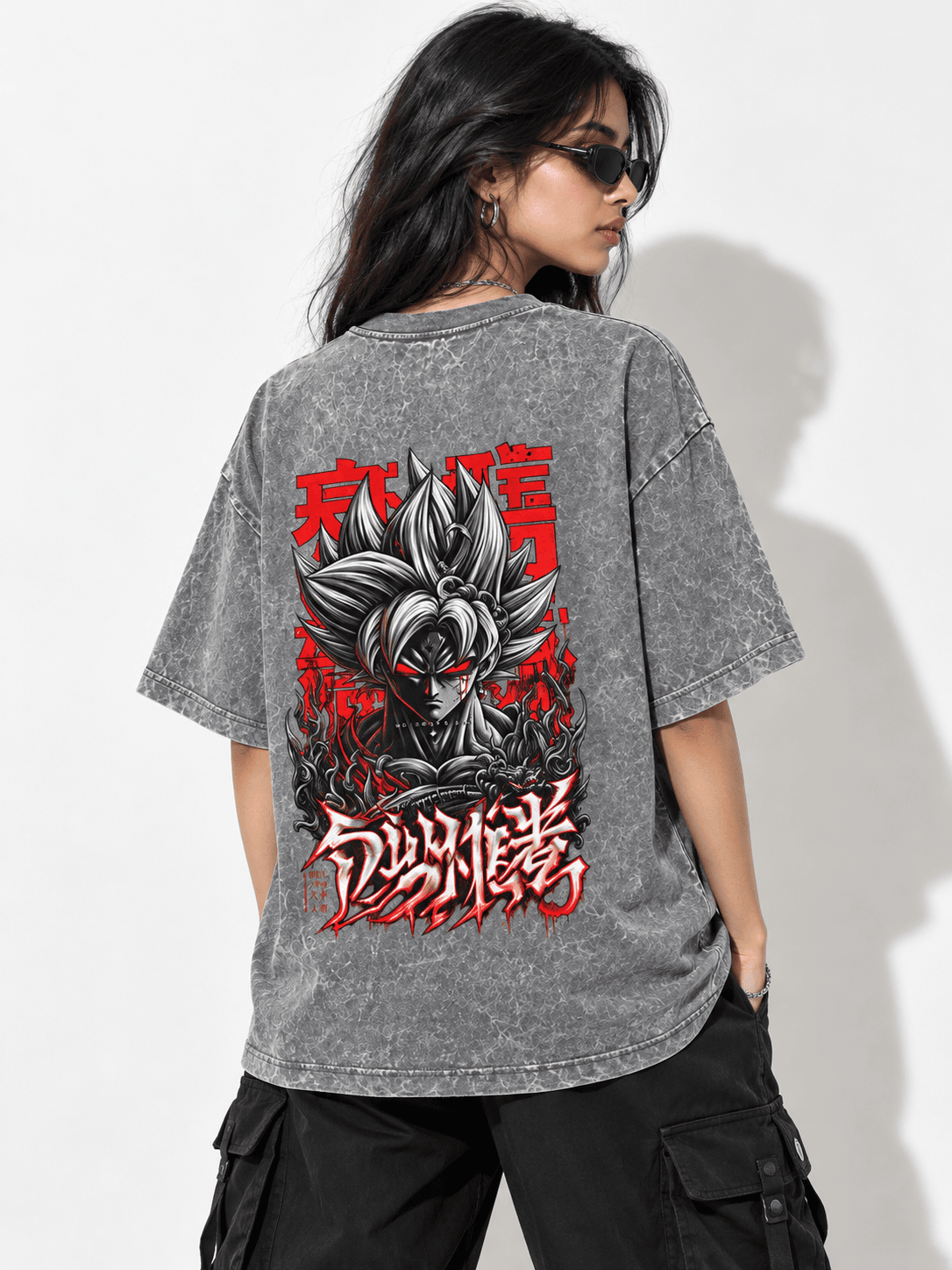 Deez Prints Goku Black Rebellion Acid Wash Tee — ACID WASH