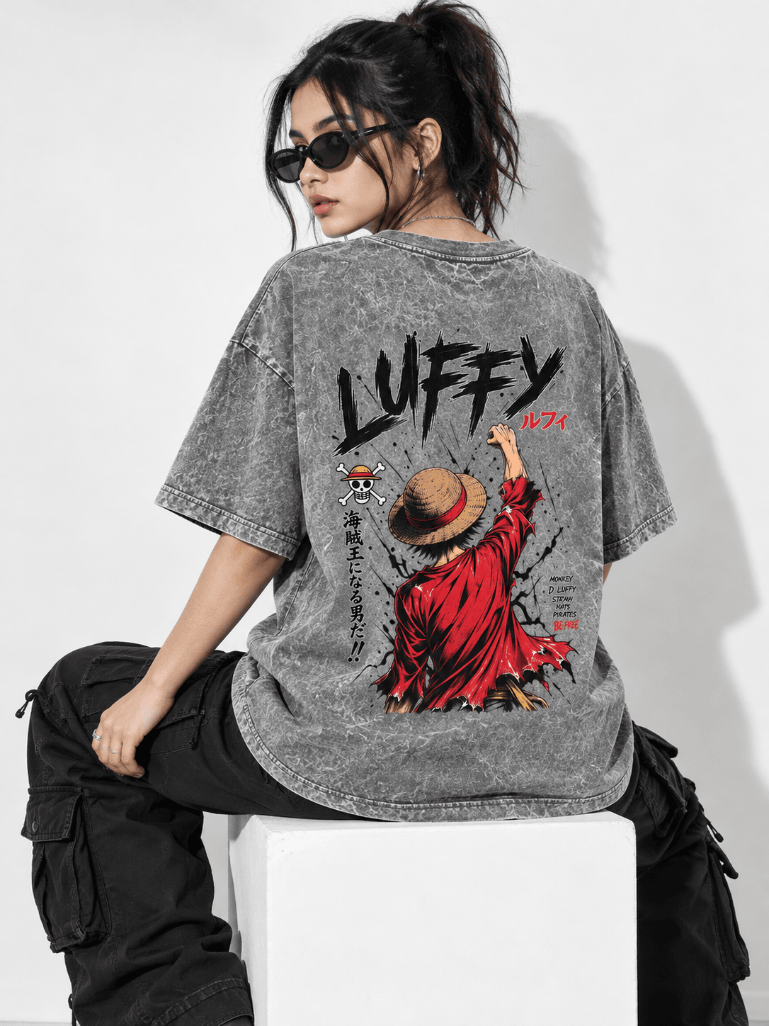 Deez Prints Luffy Straw Hat Acid Wash Tee — ACID WASH
