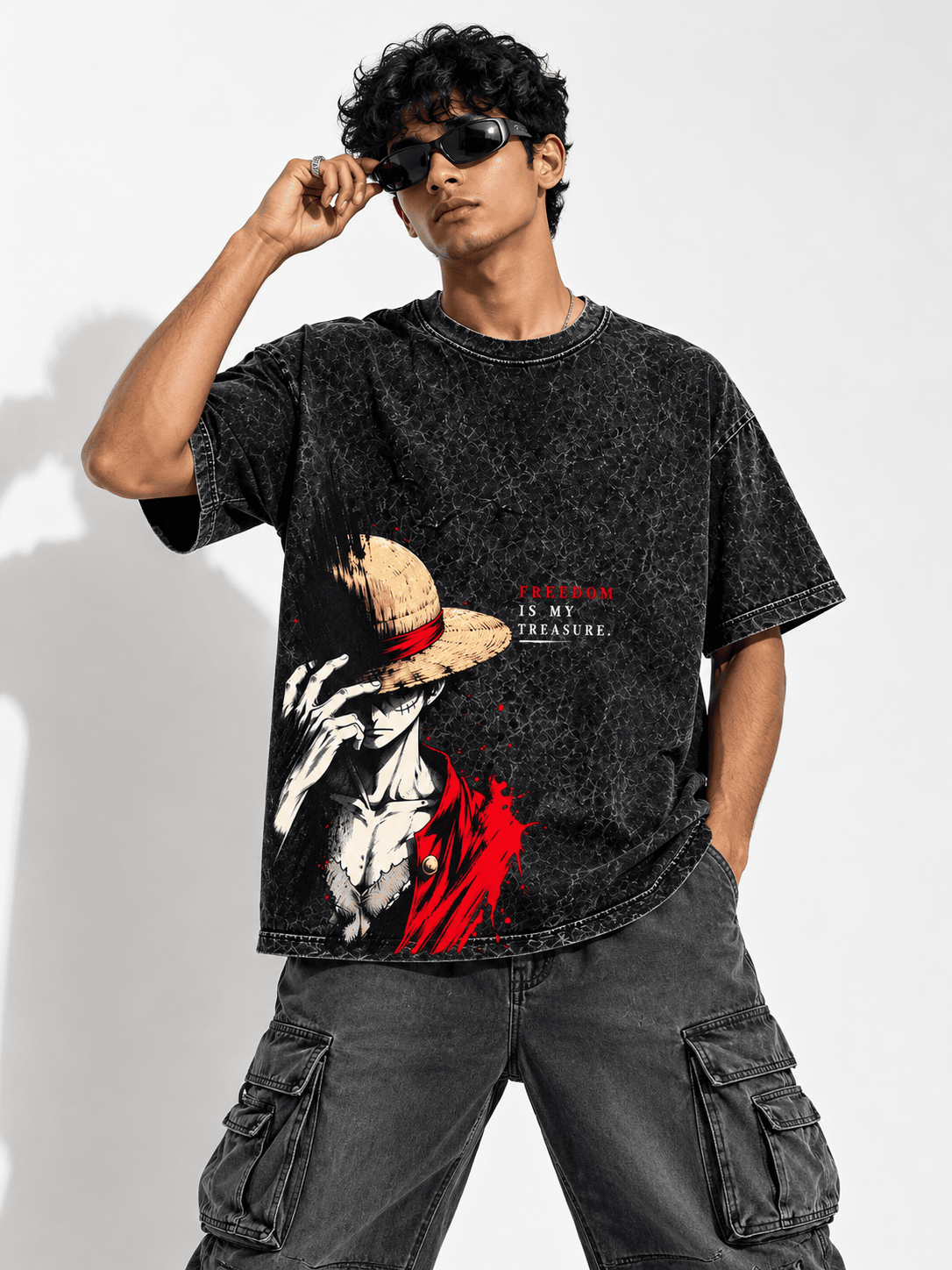 Deez Prints Luffy Freedom Acid Wash Tee — ACID WASH