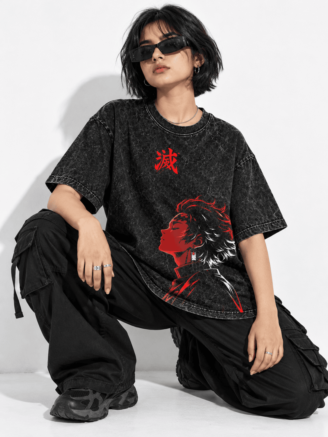 Deez Prints Tanjiro Demon Slayer Acid Wash Tee — ACID WASH
