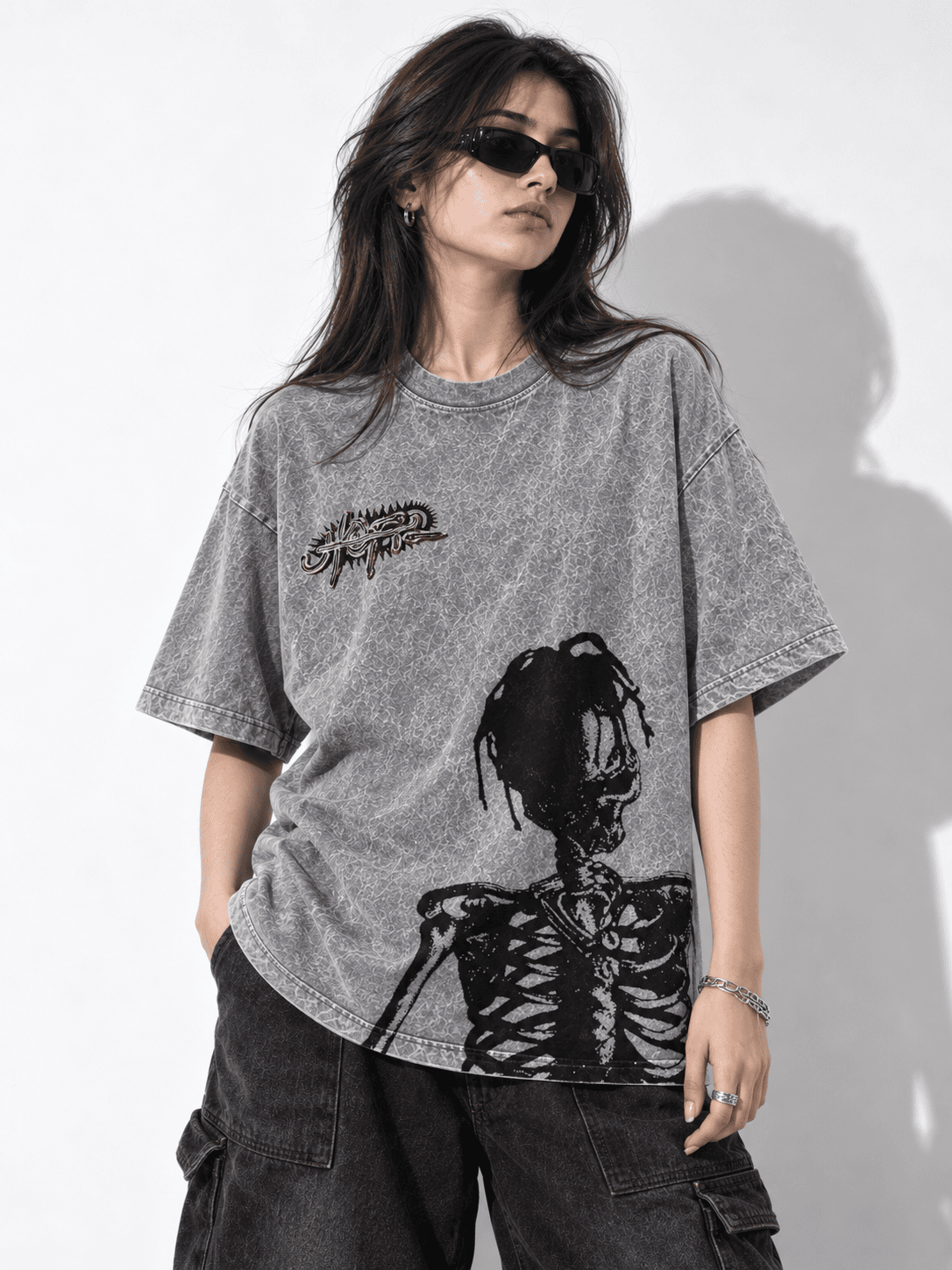 Deez Prints UTOPIA Skeleton Acid Wash Tee — ACID WASH