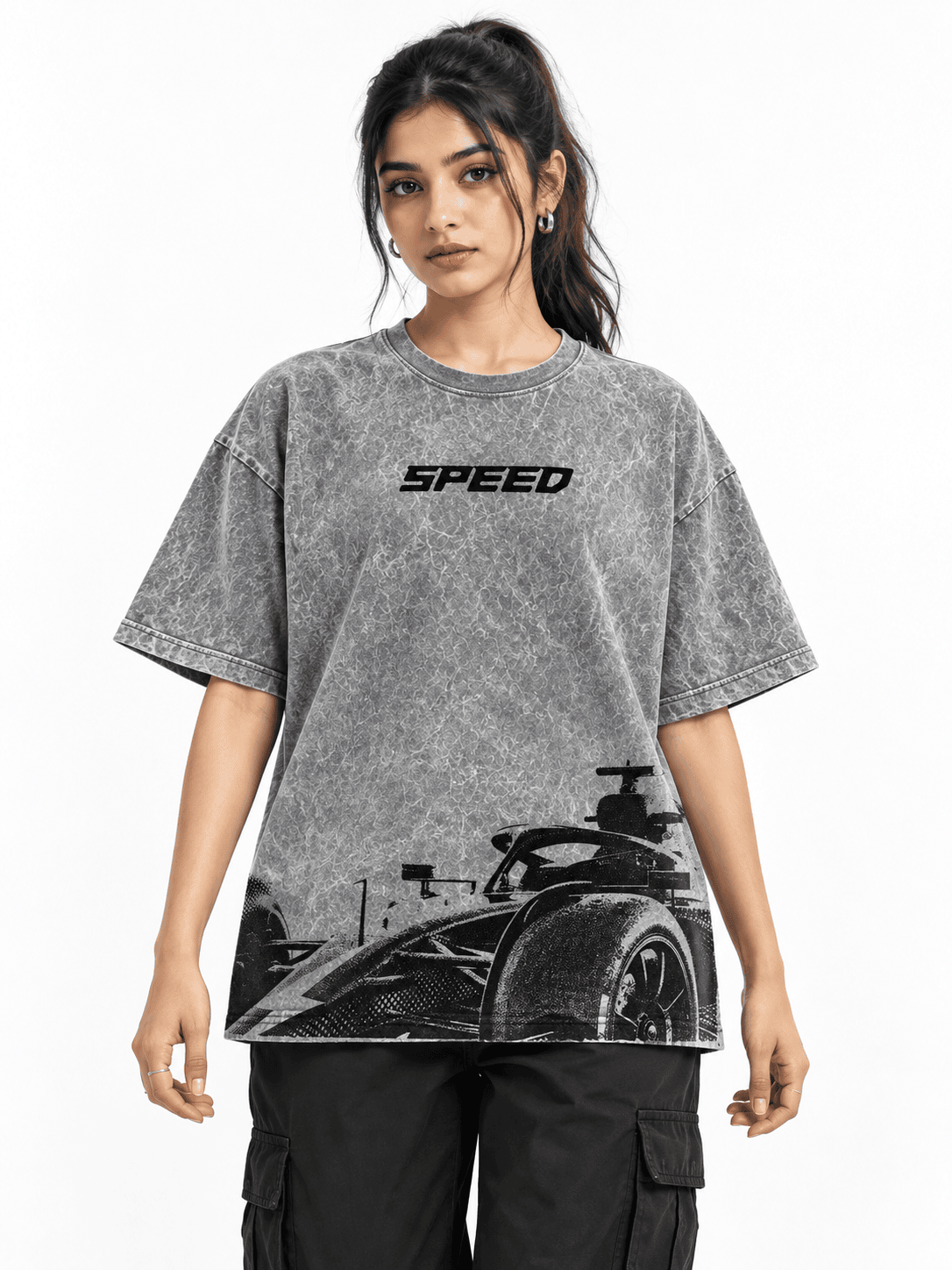 Formula Speed Acid Wash Tee on hand-dyed acid wash streetwear tee — front view