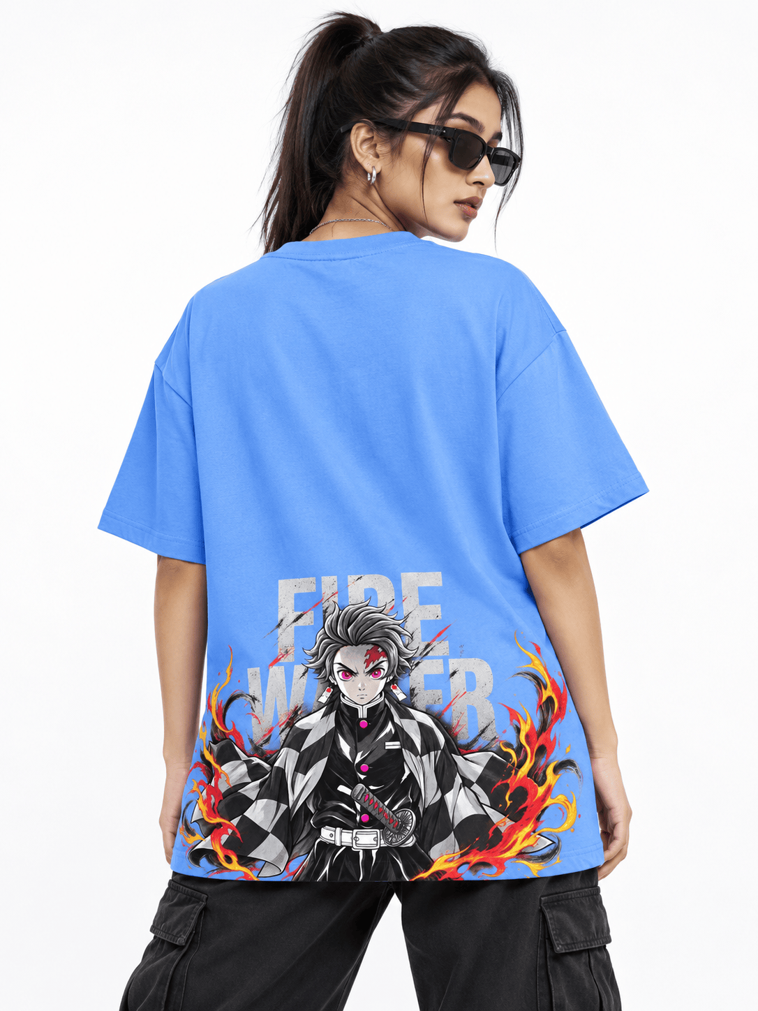 Deez Prints Tanjiro Fire Water Drop Shoulder Tee — DROP SHOULDER