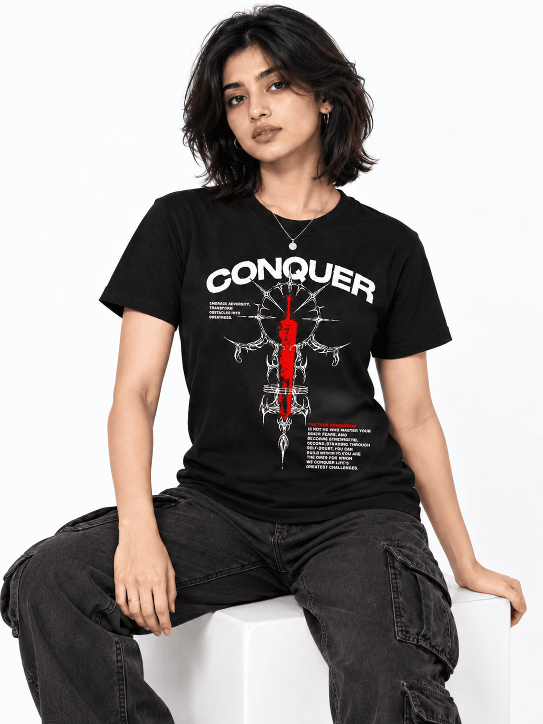 Conquer Regular Tee on premium cotton regular tee — front view