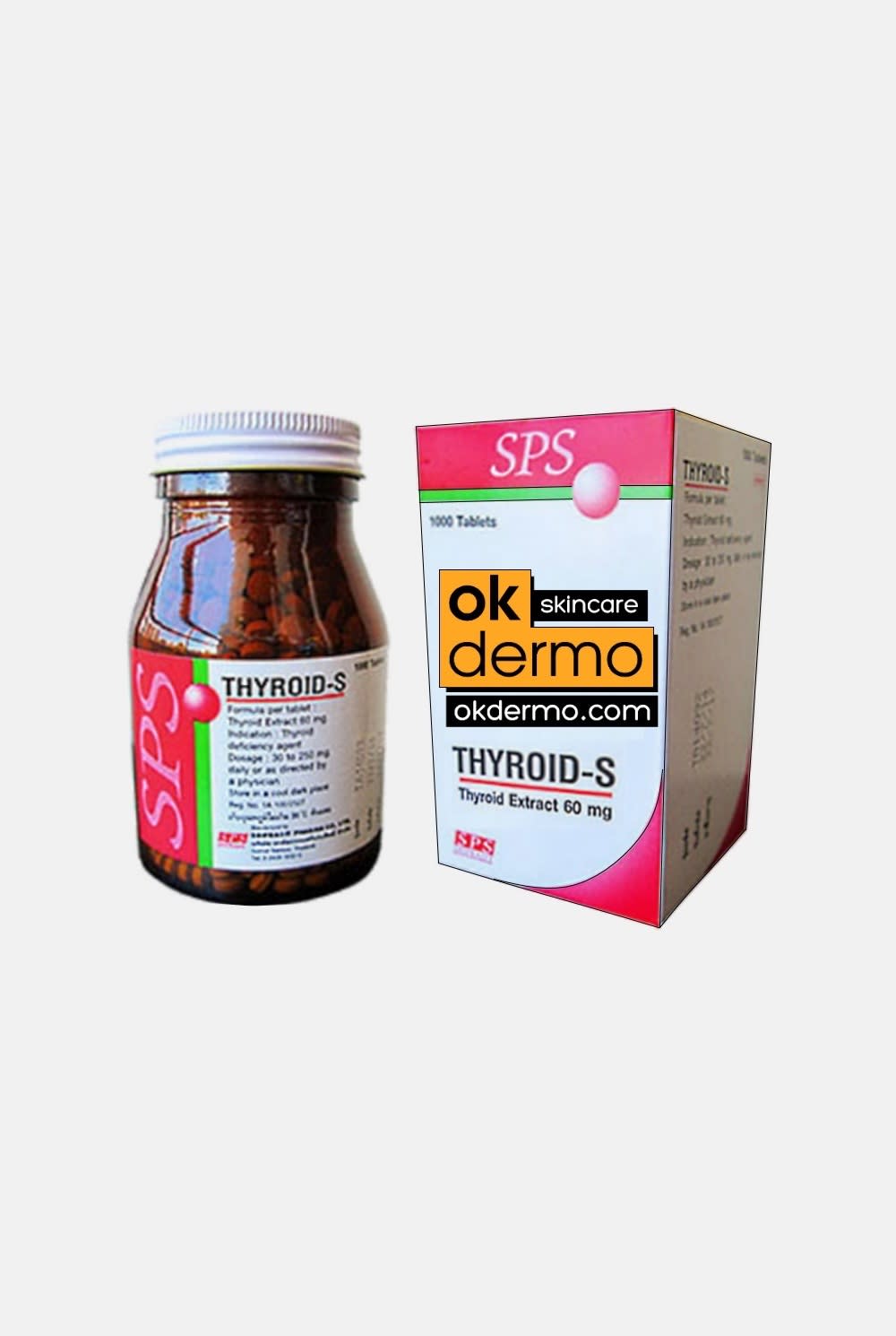 ThyroidS® AllNatural Organic Thyroid Extract 60mg 1000 Pills OKDERMO®
