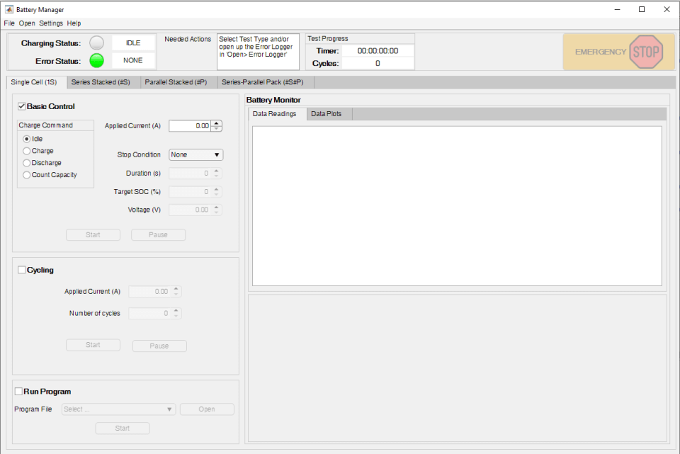 Battery Manager UI for testing battery packs