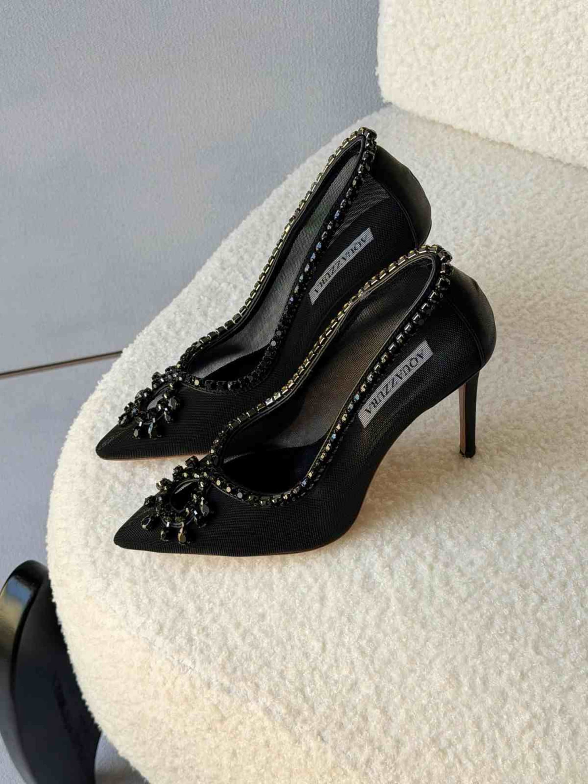 Black Crystal Mesh Pumps