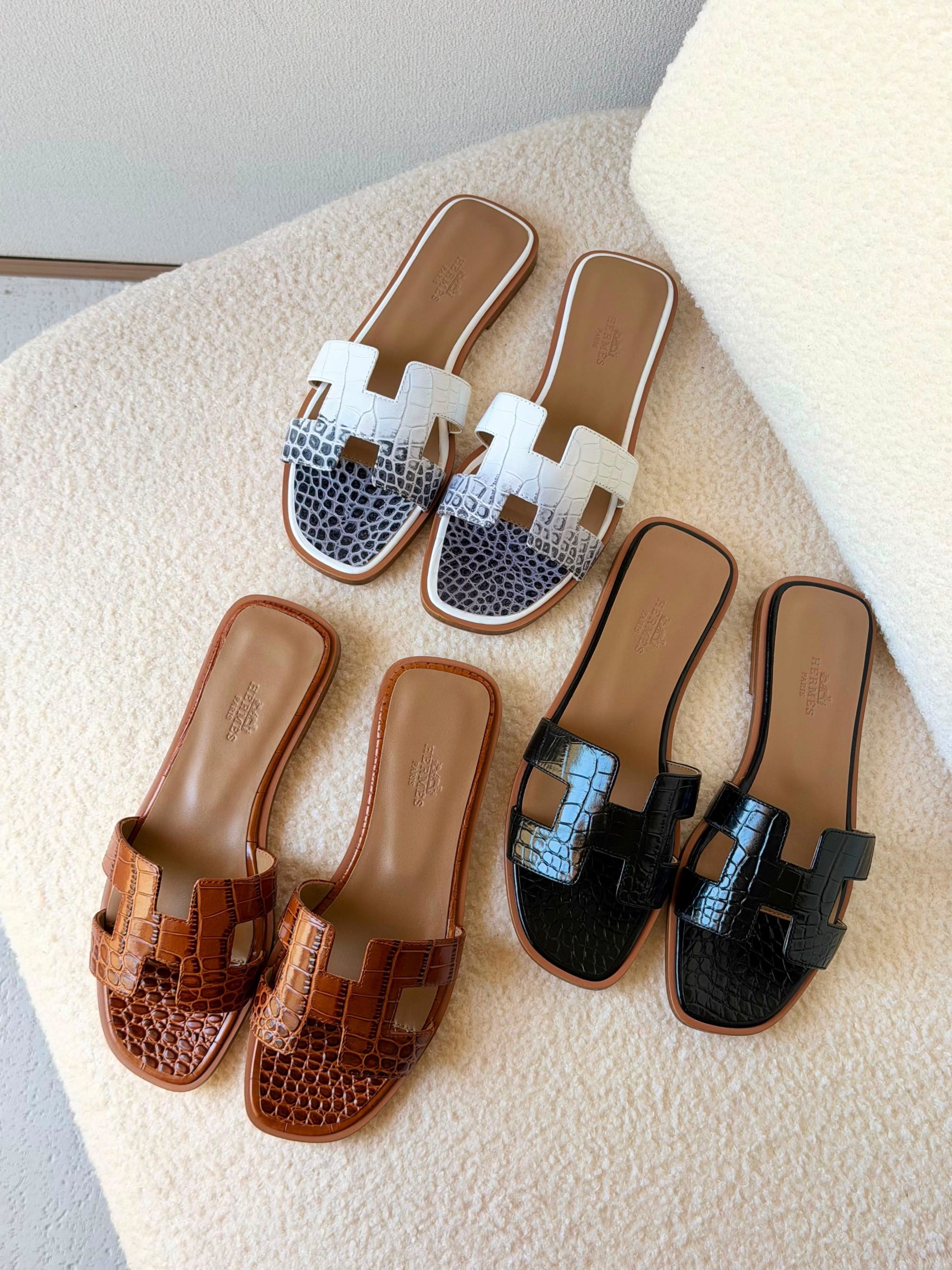 Hermès H-Style Croc-Embossed Sandals