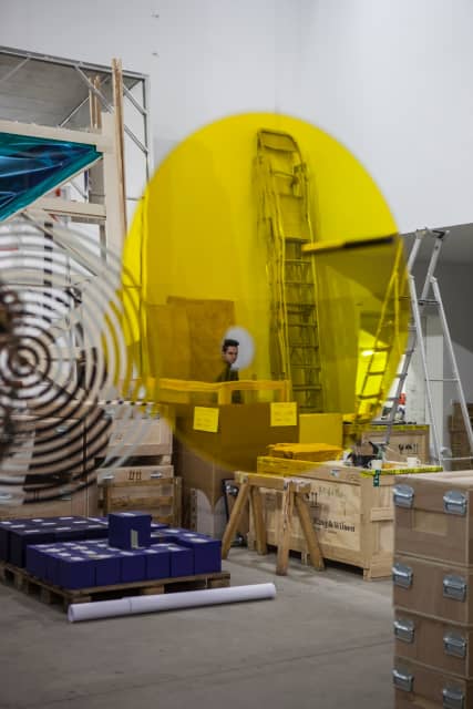 At Studio Olafur Eliasson, testing compasses in the workshop