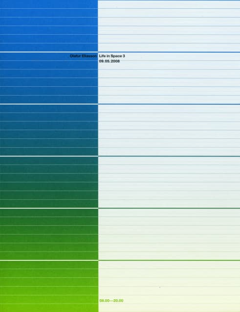 Cover from Olafur Eliasson: Life in Space 3, 09.05.2008, edited by Anna Engberg-Pedersen and Camilla Kragelund / Studio Olafur Eliasson, Dornbirn 2008