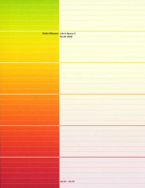 Cover from Olafur Eliasson: Life in Space 3, 09.05.2008, edited by Anna Engberg-Pedersen and Camilla Kragelund / Studio Olafur Eliasson, Dornbirn 2008