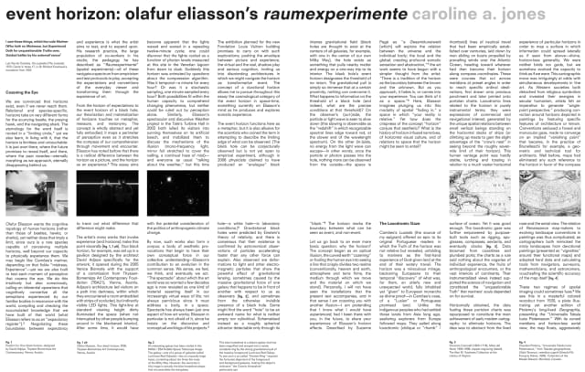 Event horizon: Olafur Eliasson's raumexperimente by Caroline A. Jones