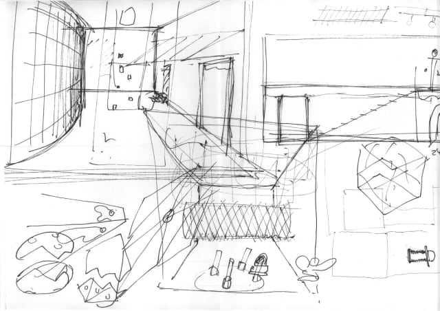 Sketch for the exhibition Chaque matin je me sens différent, chaque soir je me sens le même, 2002