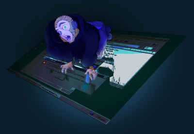 Vajzë në veshje futuriste duke parë me habi drejt vëzhguesit