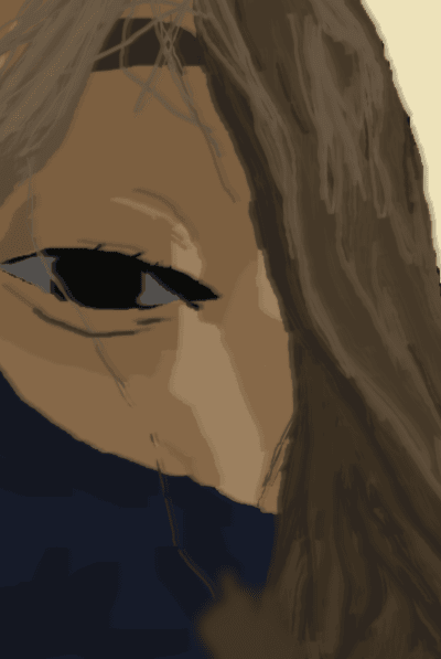 Vizatim i një pamjeje nga afër të syrit të së njëjtës vajzë nga "Ajo"