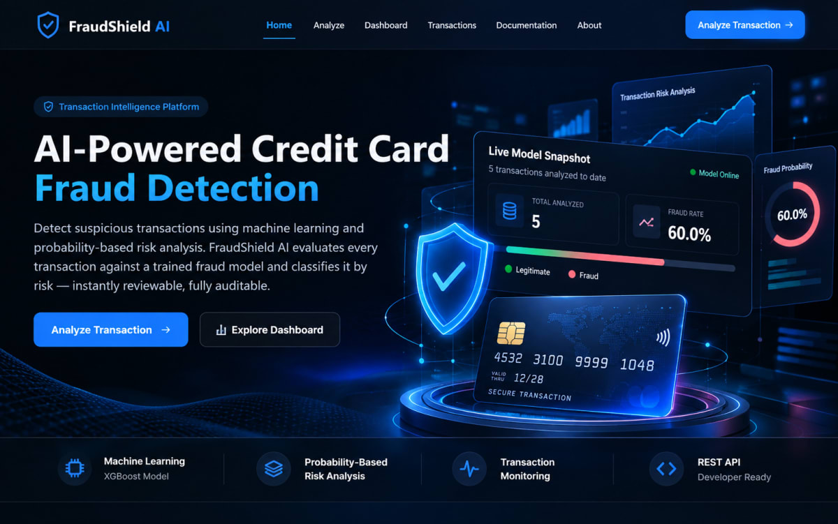 FraudShield AI — Intelligent Credit Card Fraud Detection & Transaction Monitoring thumbnail