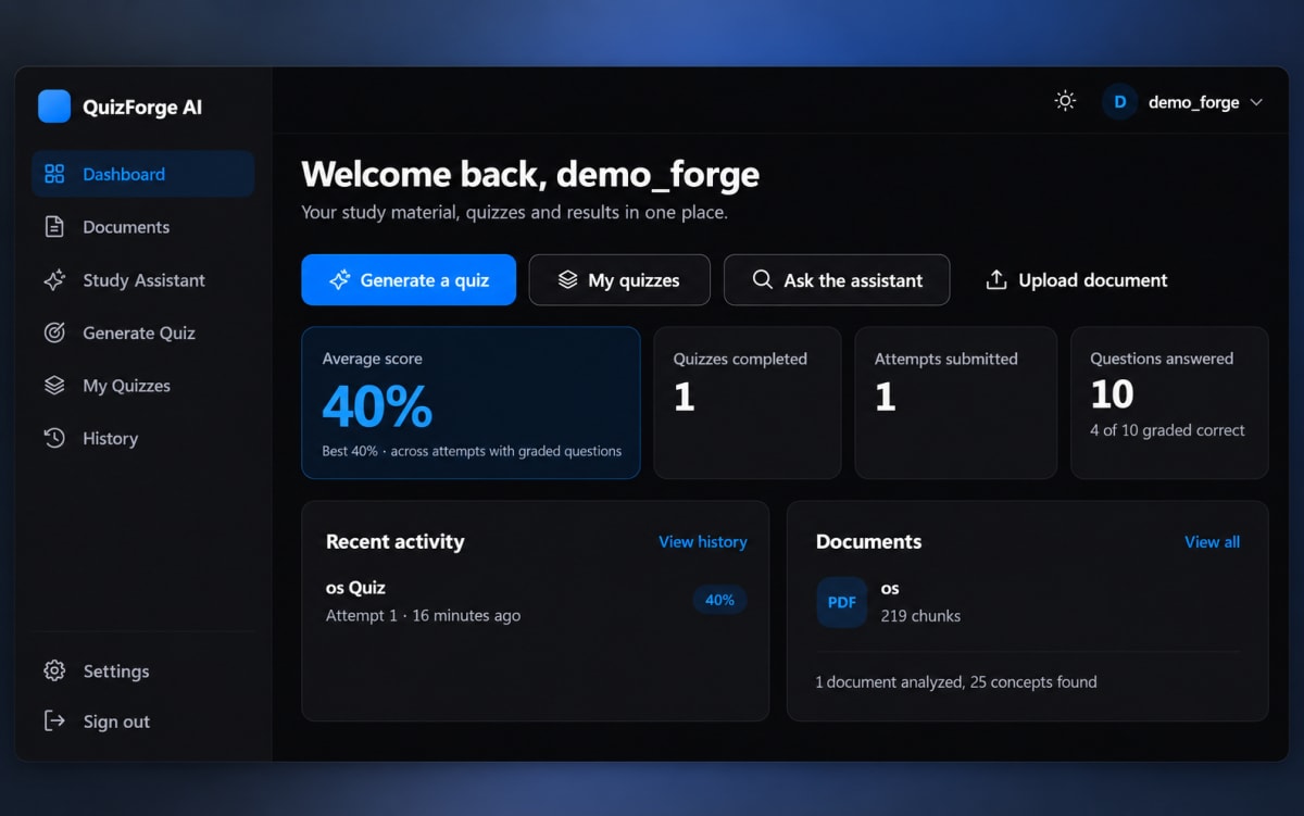 QuizForge AI – Intelligent Quiz Generation & Assessment Platform thumbnail