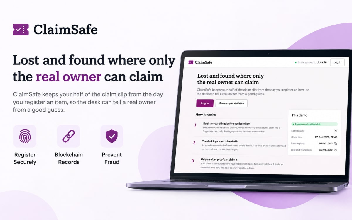 ClaimSafe – Blockchain-Based Lost and Found Management System thumbnail