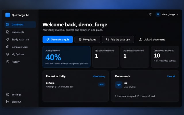 QuizForge AI – Intelligent Quiz Generation & Assessment Platform thumbnail