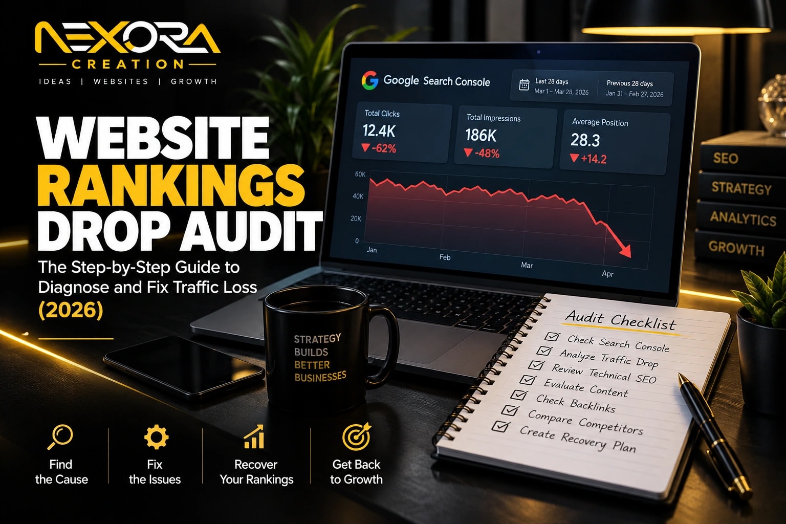 Website ranking drop chart used in an SEO audit