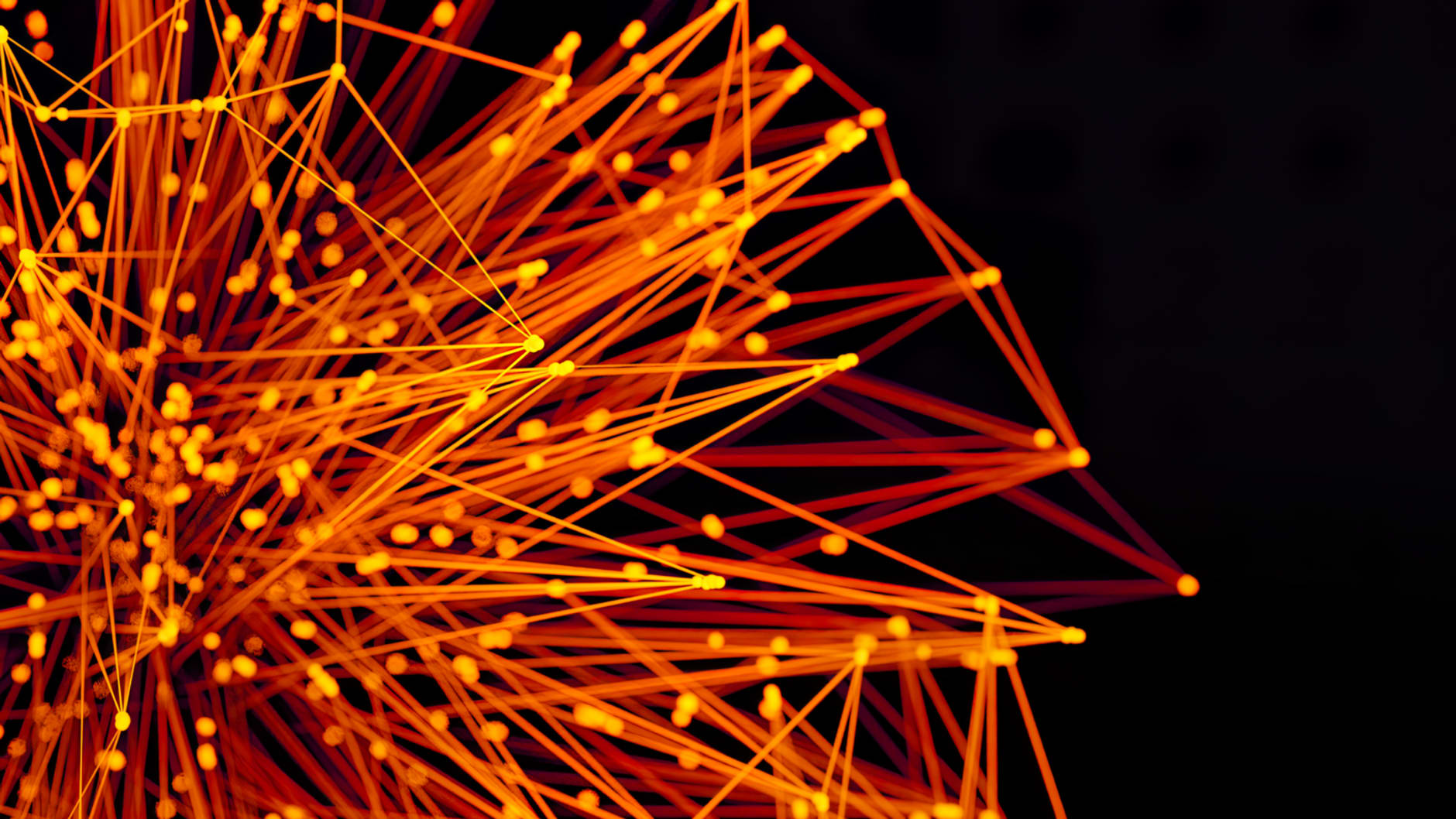 Glowing orange network of connected points, representing entity and brand signals for AI search