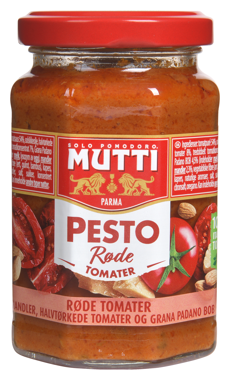 Mutti pestosaus m/røde tomater 180 g