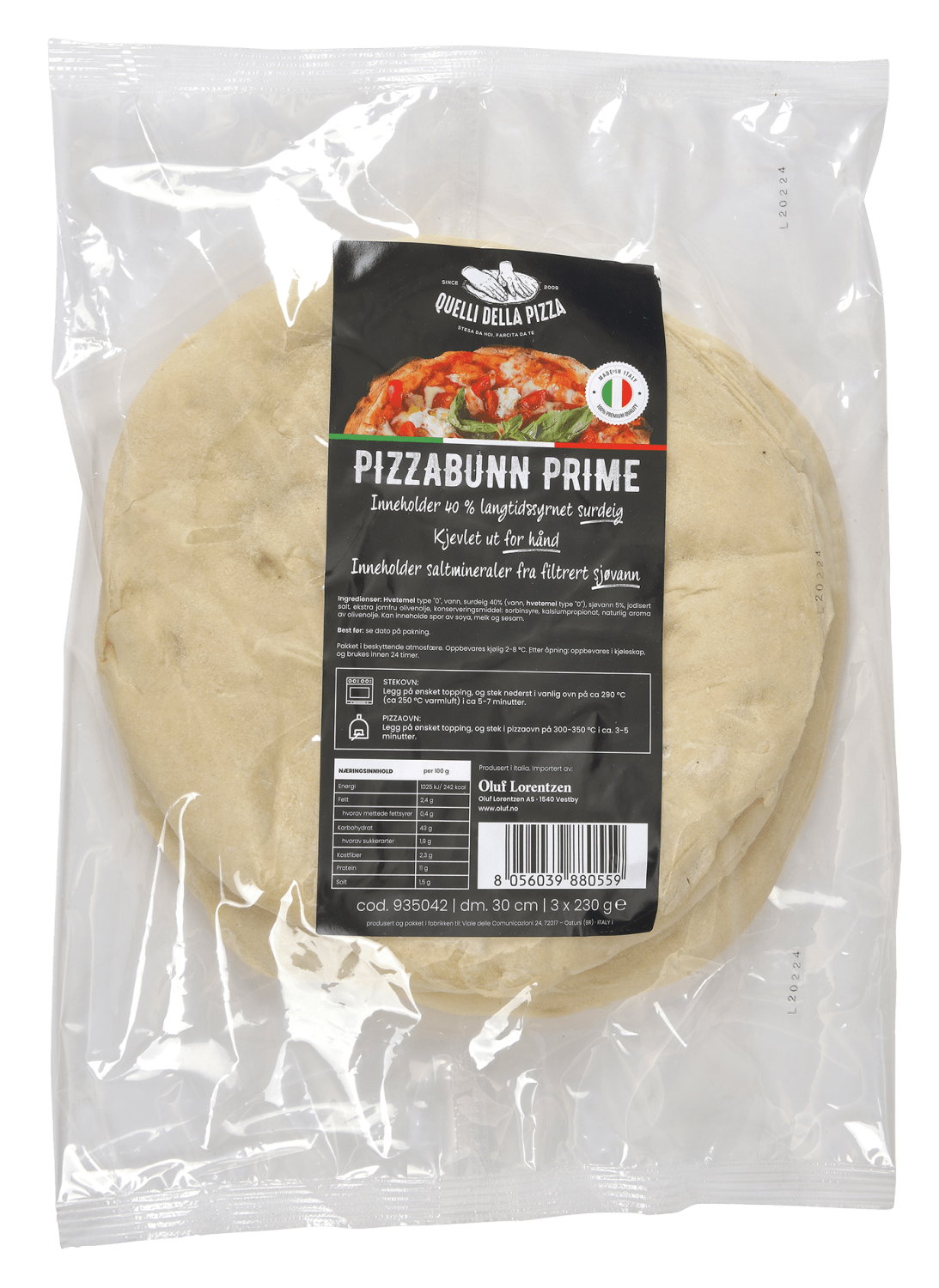 Pizzabunn surdeig Prime ø30 cm 230 g x 3 stk