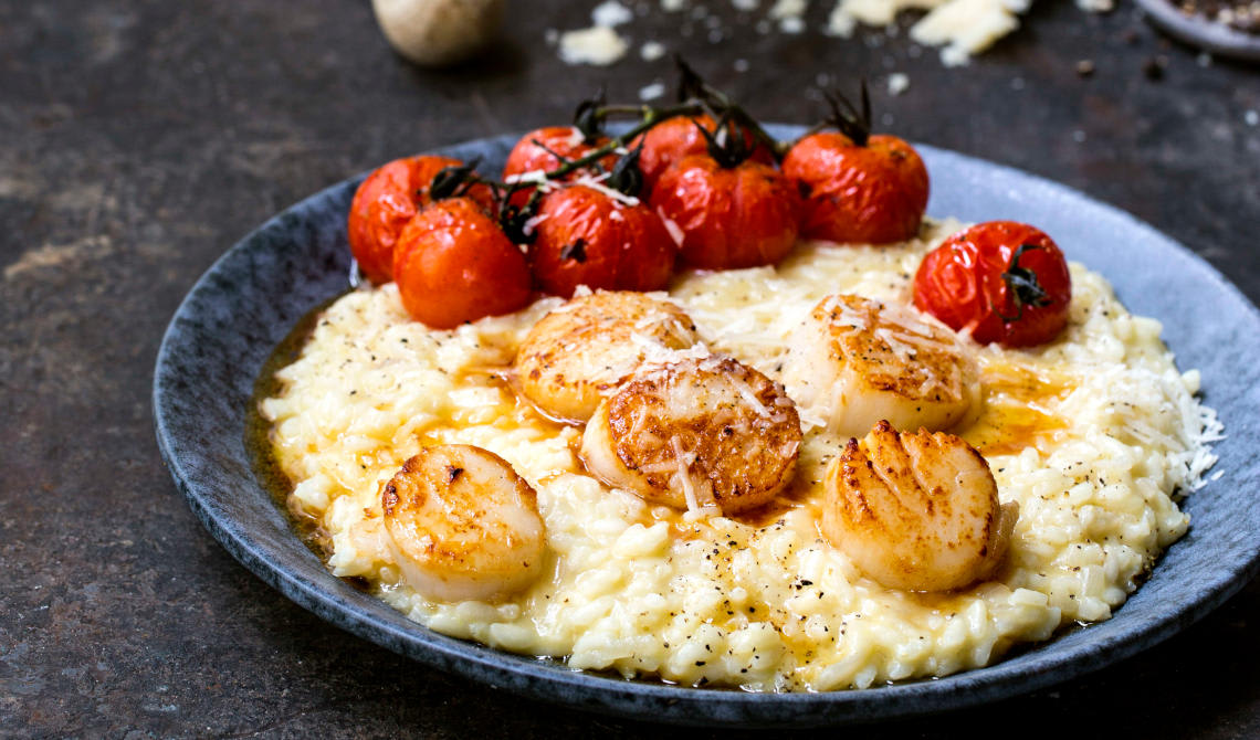 Kremet parmesanrisotto med kamskjell og brunet smør