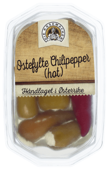 Ostefylte chilipepper sterk 140 g