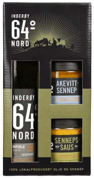 Inderøy 64° Nord gavepakke rapsolje og sennep 3-pk