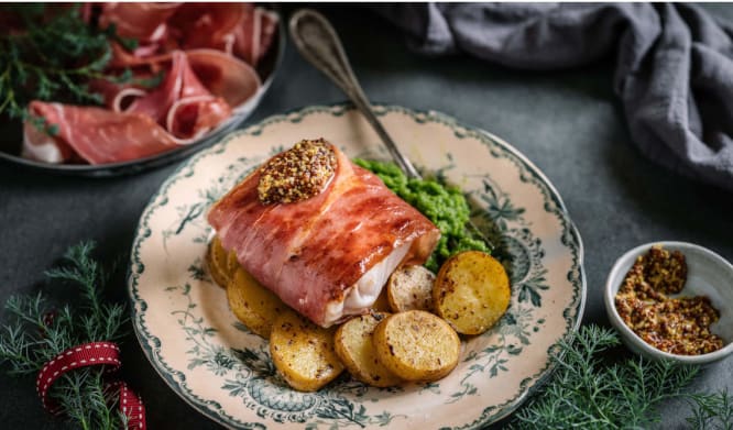 Torsk i Prosciutto di Parma