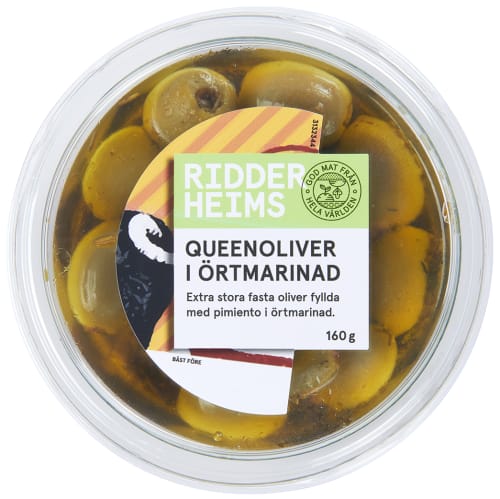 Ridderheims queenoliven u/sten m/urter 160 g