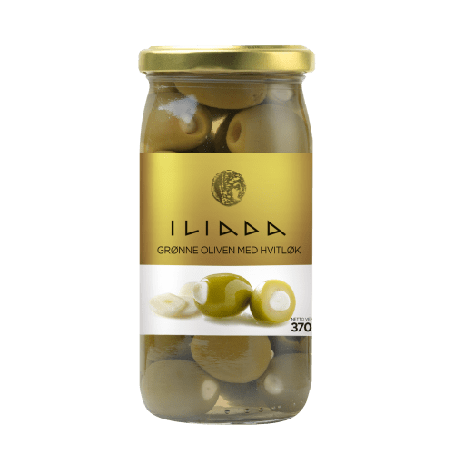 Iliada oliven grønn m/hvitløk 370 g